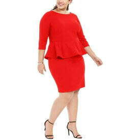 カルバンクライン Calvin Klein Womens Red Peplum Knit Cocktail and Party Dress Plus 14W レディース