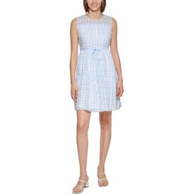 カルバンクライン Calvin Klein Womens Blue Belted Mini Summer Shift Dress 6 レディース
