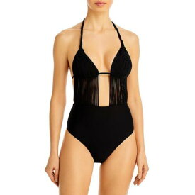 PQ Swim Womens Mila Black Macrame Plunging One-Piece Swimsuit M レディース