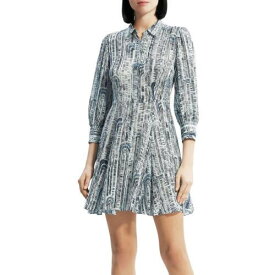 セオリー Theory Womens Blue Silk Mini Puff Sleeve Shirtdress 0 レディース