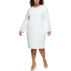 カルバンクライン Calvin Klein Womens White Chiffon Midi Sheath Dress Plus 14W レディース