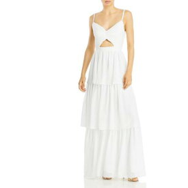 Aqua Womens White Chiffon Tiered Formal Evening Dress Gown 6 レディース