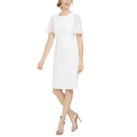 カルバンクライン Calvin Klein Womens White Crepe Chiffon Work Wear Sheath Dress 8 レディース