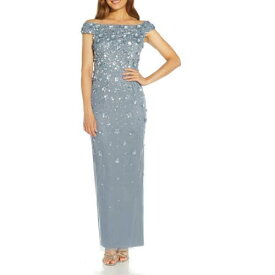 Adrianna Papell Womens Blue Embellished Formal Evening Dress Gown 8 レディース