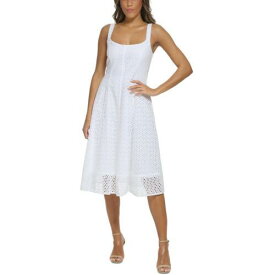 ドナモーガン Donna Morgan Womens White Eyelet Cotton Fit & Flare Dress 8 レディース