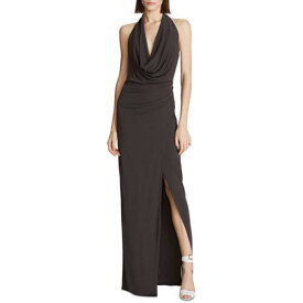 Halston Womens Emery Black Open Back Long Formal Halter Dress Gown 12 レディース