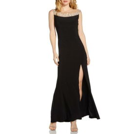 Adrianna Papell Womens Black Embellished Illusion Evening Dress Gown 6 レディース