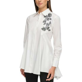 ダナ キャラン Donna Karan Womens White Embroidered Button-Down Top XS レディース