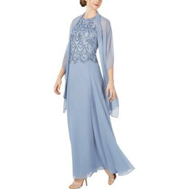 JKara Womens Blue Embellished Popover 2 PC Evening Dress Gown 18 レディース