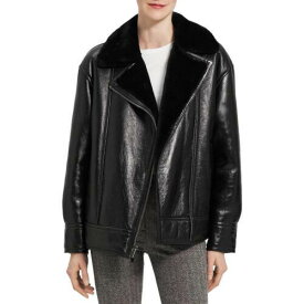 セオリー Theory Womens Black Leather Shearling Lined Motorcycle Jacket Coat S レディース