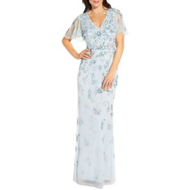 エイダンマトックス Aidan Mattox Womens Blue Sheer Sequined V-Neck Evening Dress Gown 6 レディース