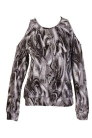 MaterialGirl Material Girl Juniors Black White Marble Printed Cold-Shoulder Crew Neck レディース