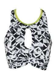 GoGossip Go By Gossip Black White Graphic Content High-Neck Keyhole Bikini Top L レディース