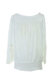 INC Inc International Concepts White Eyelet-Trim Smocked Peasant Top M レディース