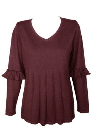 Styleco Style & Co Scarlet Wine Ruffled Sleeve Pleated V-Neck Sweater S レディース