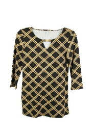 CharterClub Charter Club New Brown 3/4-Sleeve Keyhole Printed Tunic XS レディース