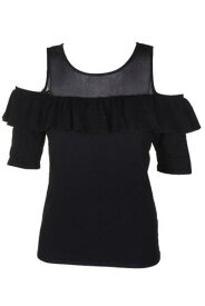 INC Inc International Concepts Black Short Sleeve Cold-Shoulder Illusion Knit Top S レディース