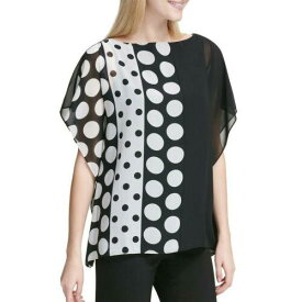 カルバンクライン Calvin Klein Black Short Sleeve Dot Print Chiffon Pincho Blouse XS レディース