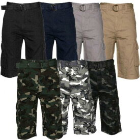 LA Gate Men's Cargo Shorts Pocket Belted Casual Lightweight Cotton Active Cargo Shorts メンズ