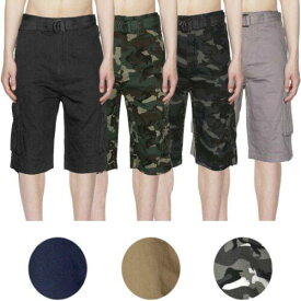 LA Gate Men's Shorts Cargo Pocket Casual Lightweight Cotton Active Belted Cargo Shorts メンズ