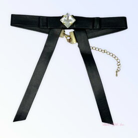 Bark Fifth Avenue Black Vegan Leather Long Bow Necklace ユニセックス