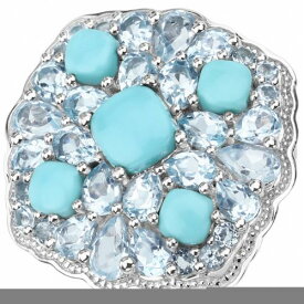 Quintessence Jewelry Corp. 6.18 Carat Genuine Turquoise and Blue Topaz .925 Sterling Silver Ring ユニセックス