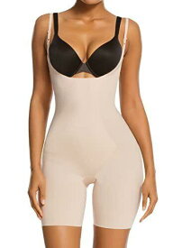 SHAPERX Tummy Control Shapewear Seamless Bodysuit Open Bust Shorts Beige-XL Tan レディース