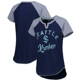 Women's Starter Deep Sea Blue Seattle Kraken Grand Slam Raglan Notch Neck レディース