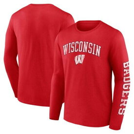 Men's Fanatics Red Wisconsin Badgers Distressed Arch Over Logo Long Sleeve メンズ