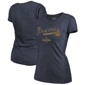 マジェスティック Women's Majestic Threads Navy Atlanta Braves 2022 Gold Program Wordmark T-Shirt レディース