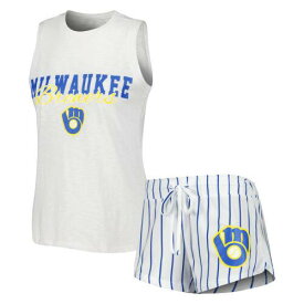 コンセプト スポーツ Women's Concepts Sport White Milwaukee Brewers Reel Pinstripe Tank Top & Shorts レディース