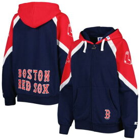 Women's Starter Navy/Red Boston Red Sox Hail Mary Full-Zip Hoodie レディース