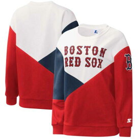 Women's Starter White/Red Boston Red Sox Shutout Pullover Sweatshirt レディース