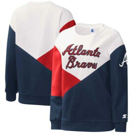 Women's Starter White/Navy Atlanta Braves Shutout Pullover Sweatshirt レディース