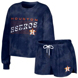 Women's WEAR by Erin Andrews Navy Houston Astros Tie-Dye Cropped Pullover レディース