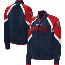 Women's Starter Navy Boston Red Sox Touchdown Raglan Full-Zip Track Jacket レディース