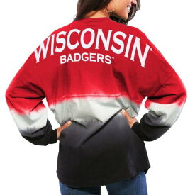 スピリット Women's Red Wisconsin Badgers Ombre Long Sleeve Dip-Dyed Spirit Jersey レディース