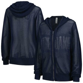 Women's Lusso Navy Notre Dame Fighting Irish Summer Tonal Mesh Full-Zip Hoodie レディース