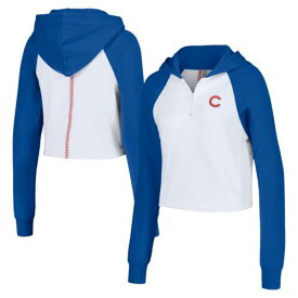 Women's Lusso White Chicago Cubs Jane Raglan Quarter-Zip Tri-Blend Cropped レディース