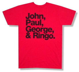 The Beatles-John Paul George & Ringo-Names X-Large Red T-shirt メンズ