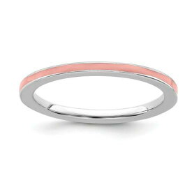 Sterling Silver Stackable Expressions Pink Enameled 1.5mm Ring ユニセックス