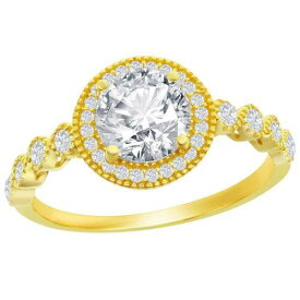 Classic Women's Ring YG Plated Round Pave Halo CZ Engagement Size 7 W-2846-7 レディース