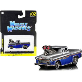 Muscle Machines 1/64 Scale Model Pickup Truck 1955 Chevrolet Cameo Grey and Blue