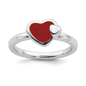 Sterling Silver Stackable Expressions Polished Red Enameled Heart Ring ユニセックス