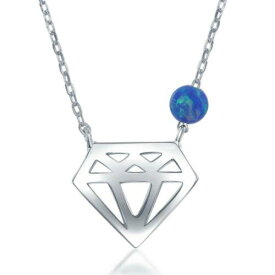 Classic Sterling Silver Diamond Cut-out with Blue Opal Bead Necklace ユニセックス