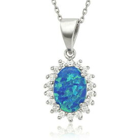 Classic Women's Pendant Sterling Silver Center Blue Inlay Cubic Zirconia レディース