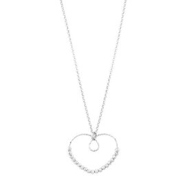 Classic Sterling Silver Diamond Cut Beads Heart Necklace ユニセックス