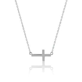 Classic Sterling Silver Small Sideways Cross Necklace ユニセックス