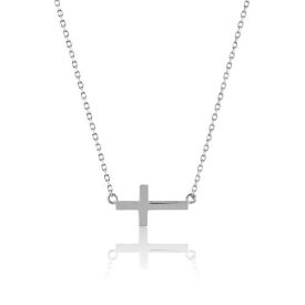 Classic Sterling Silver Small Sideways Cross Necklace ユニセックス