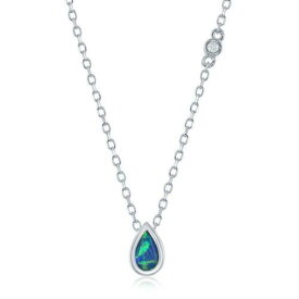 Classic Women's Necklace Blue Inlay Opal Teardrop with Single CZ 16 inch レディース